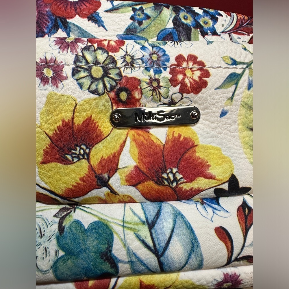 MultiSac Small Crossbody Bag Faux Leather Off-White Multi Color Floral Design - Picture 6 of 13